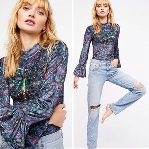 FREE PEOPLE We The L'Amour Velvet Blouse Size S
